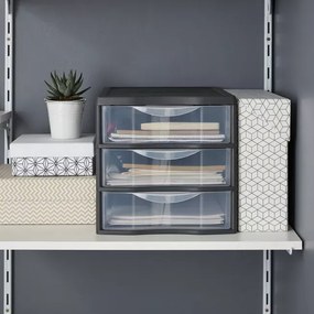 SUNDIS 2. akosť - Úložný box s 3 zásuvkami, antracit, OFFICEMIX A4 3A