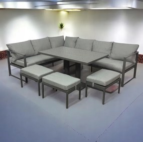 Veľký záhradný rohový set XL-NM-21 - sivý + sivé vankúše