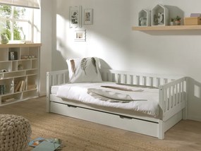Detská jednolôžková posteľ z masívu so zásuvkou borovica biela 68cm 90x200cm