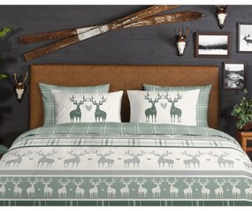 Zeleno-krémové flanelové obliečky na jednolôžko 140x200 cm Bjirk – Good Morning