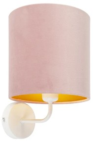 Vintage nástenné svietidlo biele s ružovým zamatovým odtieňom - matné