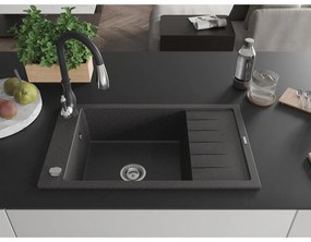 Mexen Elias, 1-komorový granitový drez 795x480x200 mm a drezová batéria Savita, čierna škvrtnitá, 6511-76-672601-70