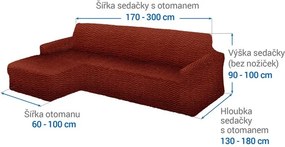 Bielastické poťahy CRISTINA medená sedačka s otomanom vľavo (š. 170 - 300 cm)
