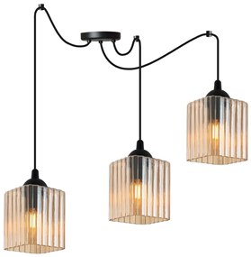 Závesné svietidlo Riffle Square Spider, 3x medové sklenené tienidlo, b