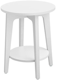 Príručný stolík, malý okrúhly stolík so spodnou policou, biely