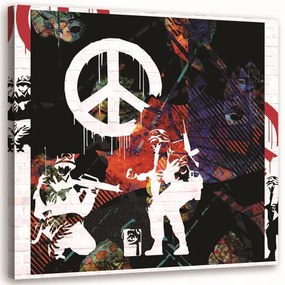 Gario Obraz na plátne Banksyho vojaci a namaľovaný znak mieru Rozmery: 30 x 30 cm
