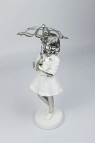 Bielo strieborná dekoračná figúrka dievčatka 29cm