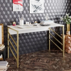 Písací stôl TUNA biely mramor/zlatý