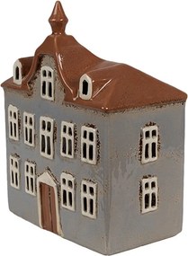 Šedý keramický svietnik na čajovú sviečku domček Amster Village - 16*9*20 cm