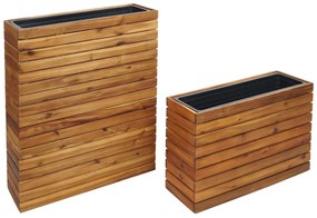 Set 2 kvetináčov HWC-L21, akáciové drevo - hnedá