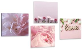 Set obrazov kvety v jemnom ružovom odtieni - 4x 60x60