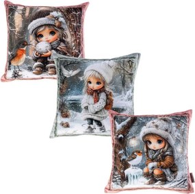 Sada 3 ks obliečok na vankúšiky WINTER GIRLS 45 x 45 cm