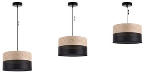 Závesné svietidlo Wood, 1x béžová dubová dýha/čierne PVC tienidlo, (fi 30cm)