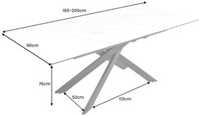 Jedálenský stôl 160 - 200 cm v bielom mramorovom vzhľade