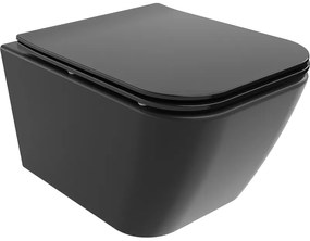 Mexen Madox, Rimless závesná wc misa 515x365x350 mm s pomaly padajúcim sedátkom SLIM z duroplastu, čierna matná, 30154070