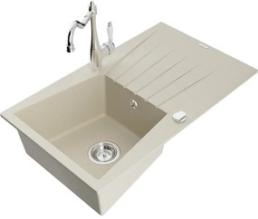 Mexen Cesar, 1-komorový granitový drez 775x470x190 mm a drezová batéria Carla, béžová, 6514-69-670700-00