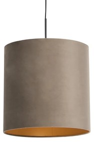 Závesná lampa s velúrovým tienidlom taupe so zlatom 40 cm - Combi