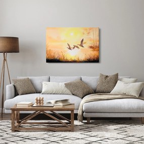 Obraz - Žeriavy pri západe slnka (90x60 cm)