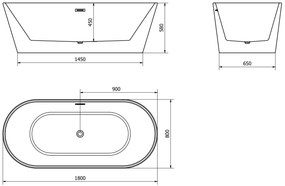 Mexen Luna, voľne stojaca vaňa 180 x 80 cm + zlatá odtoková zátka a prepadový otvor, čierna - biela, 52031808075-G
