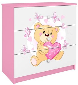 Detská komoda Babydreams Ružová – Medveď s motýľmi