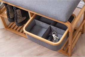 Bambusový polica na topánky so sivým polstrovaním Leitmotiv Bench, šírka 70 cm