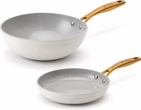 Elmich Základná súprava keramických panví Zen 2 ks – klasická + wok, krémovo zlatá