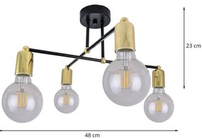 Stropné svietidlo Edison, zlaté telo svietidla