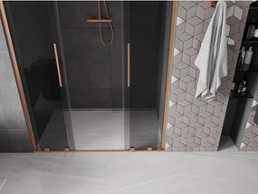 Mexen Velar Duo, posuvné sprchové dvere do otvoru 150 cm, 8mm šedé sklo, medená matná, 871-150-000-42-65