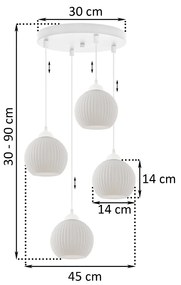 Závesné svietidlo Riffle Round, 4x biele sklenené tienidlo, w, o