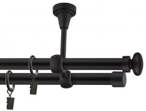 Dekorstudio Stropná dvojradová garniža FLAT čierna-matná 19mm Dĺžka: 140cm, Typ príslušenstva: Krúžky tiché so štipcami
