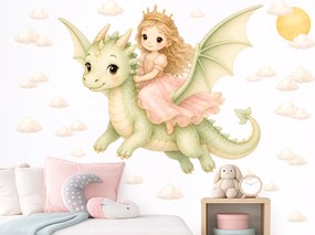 Princezná na drakovi nálepky na stenu pre dievčatá hárok 45 x 37 cm