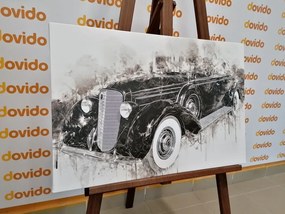 Obraz historické retro auto v čiernobielom prevedení - 90x60