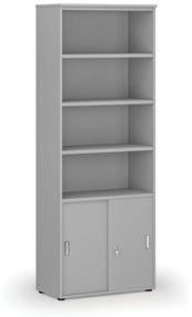 Kombinovaná kancelárska skriňa PRIMO GRAY, zasúvacie dvere na 2 poschodia, 2128 x 800 x 420 mm, sivá