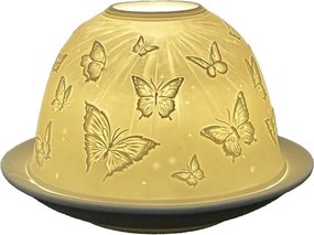 Biely porcelánový svietnik na čajovú sviečku s motýlikmi Paollo - Ø 12*8 cm