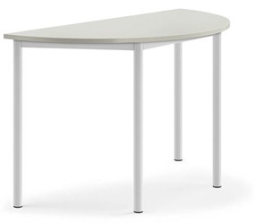 Stôl SONITUS, polkruh, 1200x600x720 mm, HPL - šedá, biela