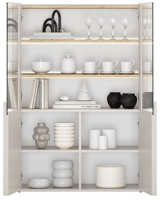 Vitrína Amilio 100 cm dvojdverová - kašmír / olejovaný dub / úchyty kašmír