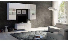 Obývacia stena Bralani X, Farby: biela / biely lesk, Osvetlenie: osvetlenie LED biele