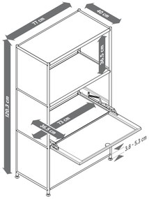 Komoda Kovová komoda »CN3« s výklopnými priečinkami, svetlosivá