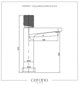 Cerano Erma, umývadlová stojanková batéria h-215, čierna matná, CER-CER-423586