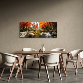 Obraz - Vodopády v oranžovom lese (120x50 cm)