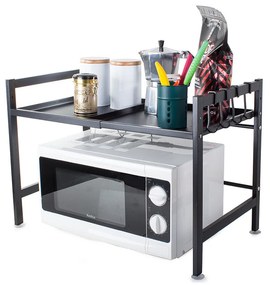 eCarla Stojan na mikrovlnku, polička s nastaviteľnou šírkou 37-65cm, čierny kov