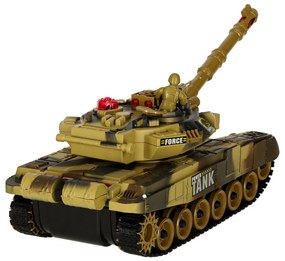 KIK Diaľkovo ovládaný RC vojenský tank 2,4 GHz, púštny, 360° veža, realistické zvuky a LED