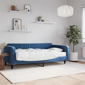 Denná posteľ s matracom modrá 100x200 cm zamat 3197045