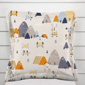 Biante Detská bavlnená obliečka na vankúš s lemom Sandra SA-613 Modro-oranžové lesné zvieratká na bledo sivom 45 x 45 cm