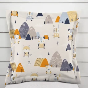 Biante Detská bavlnená obliečka na vankúš s lemom Sandra SA-613 Modro-oranžové lesné zvieratká na bledo sivom 45 x 45 cm