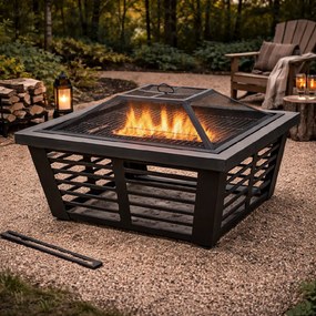 Záhradný krb s roštom a pohrabáčom BestBerg OH-91 / oceľ / sivá