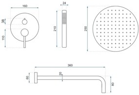 REA-P4110 - Sprchová súprava s podomietkovou batériou LUNGO zlatá