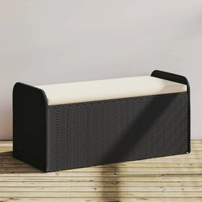 Úložná lavička s vankúšom čierna 115x51x52 cm polyratan 365727