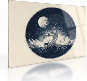 Sklenený obraz – Magický strom s jeleňom I. (70x50 cm)