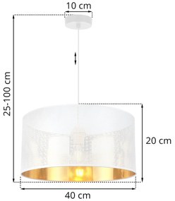 Závesné svietidlo Asti0, 1x biele PVC tienidlo, (fi 40cm), g, w
